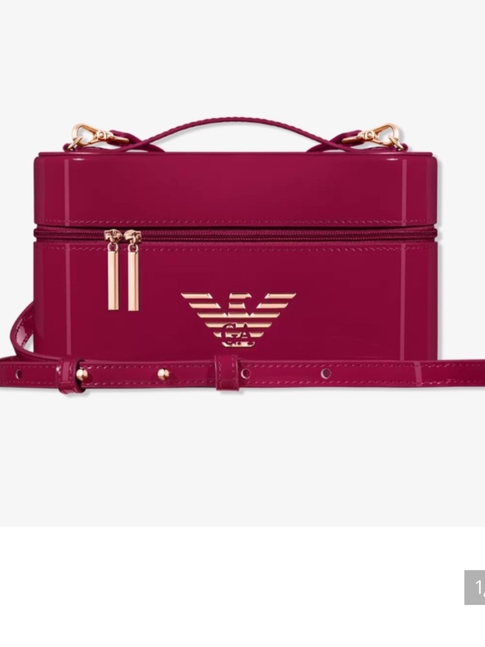 NIB Armani Glossy Magenta Faux Leather Vanity/ Crossbody Bag